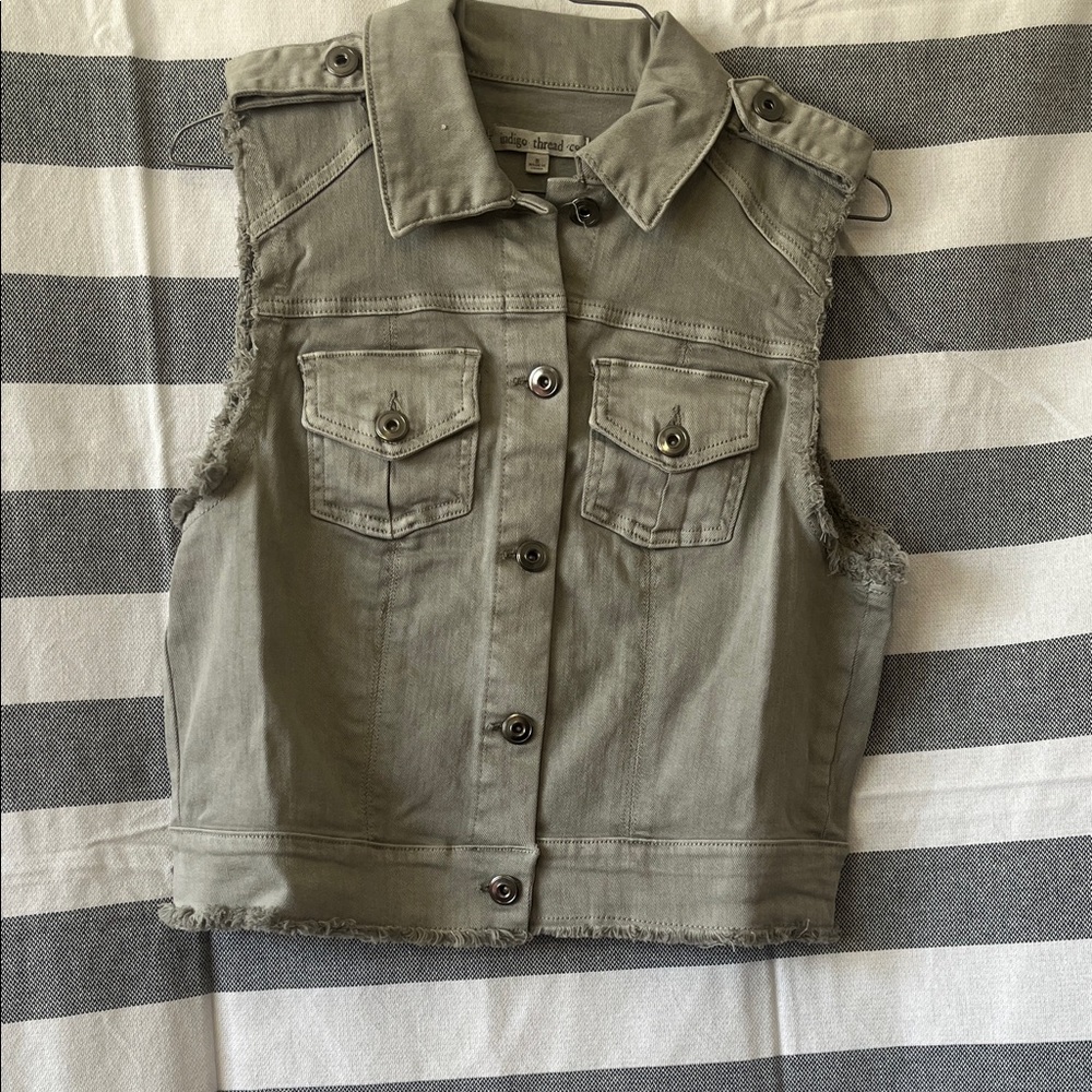 Khaki Sleeveless Denim Vest